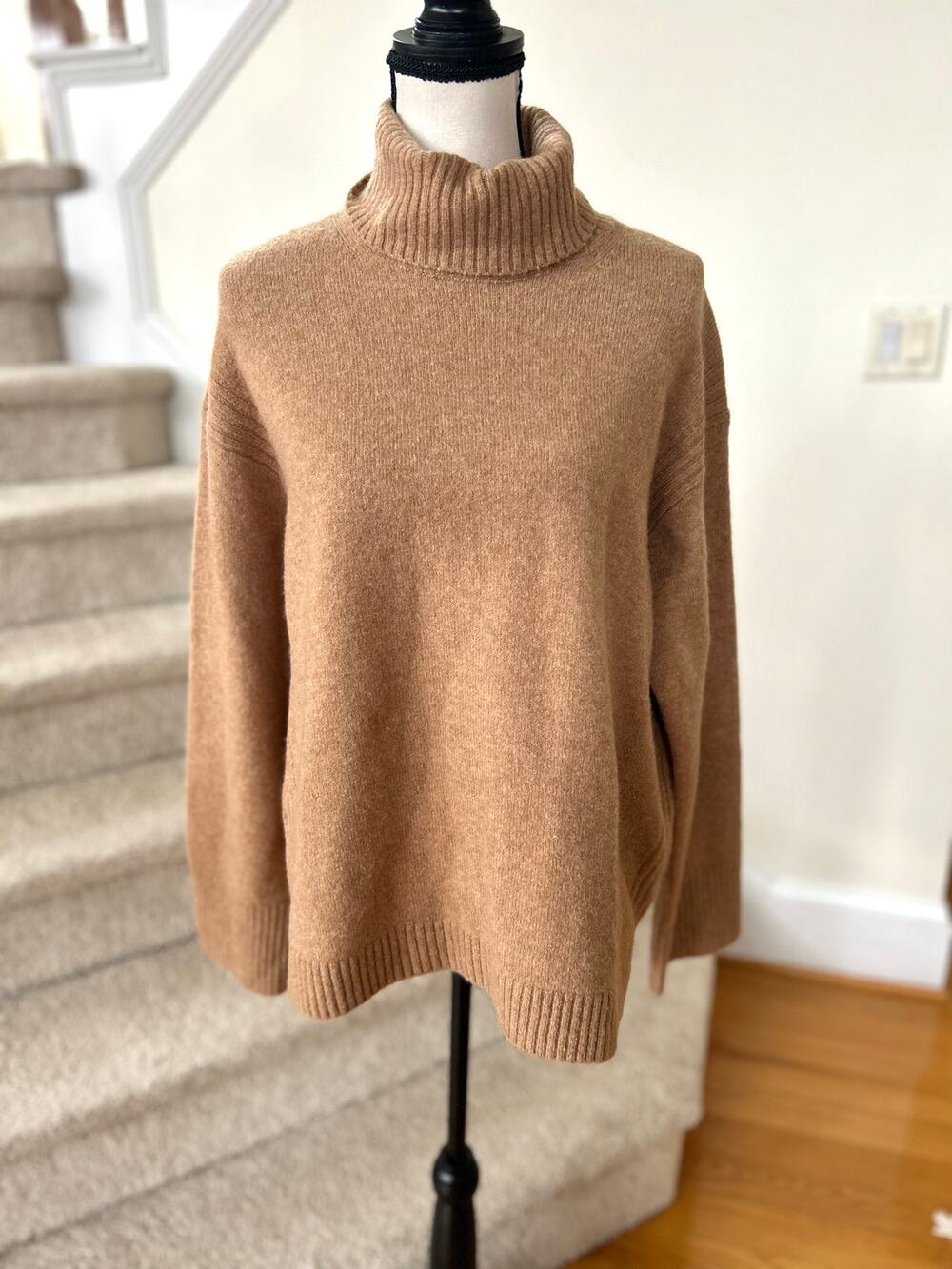 NWT J.Crew Tan Wool Alpaca Ribbed Slouchy Turtleneck Long Sleeve Sweater